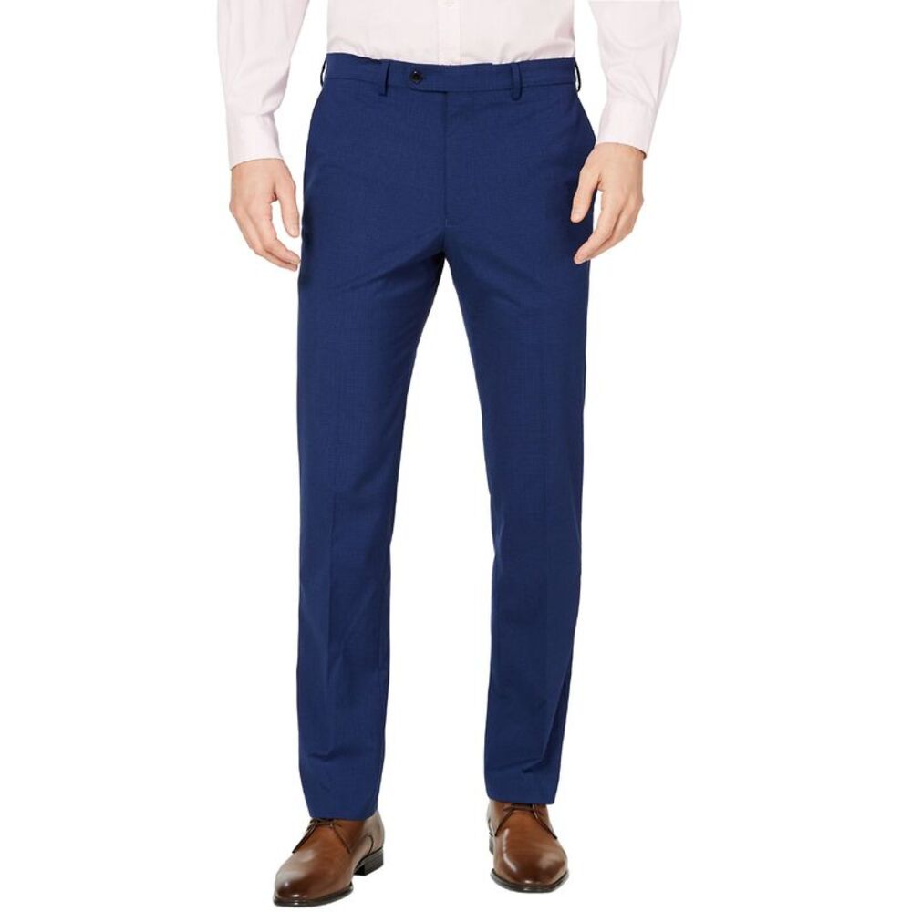Vince Camuto Mens Dress Pants 42 x 30 Slim Fit Wrinkle Resistant Blue Checkered